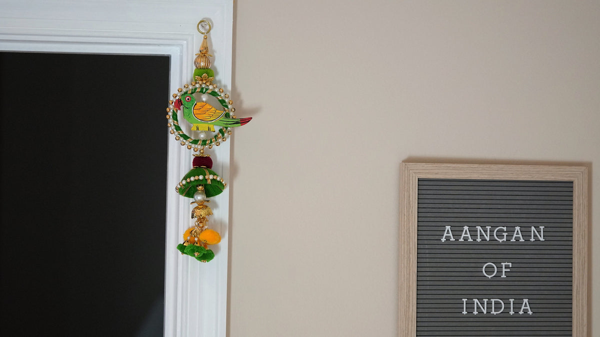 Wooden Parrot Hangings with Pom-Poms - Pair, 8 Inches