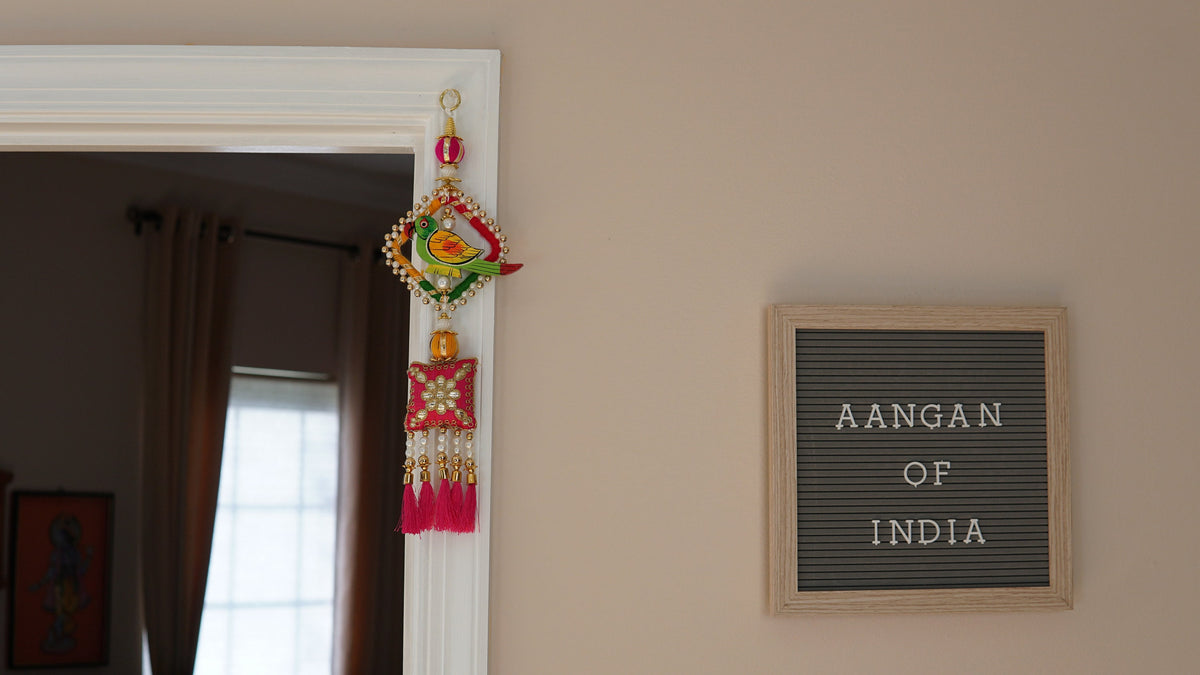Wooden Parrot Hangings with Silk Tassels - Pair, 10 Inches