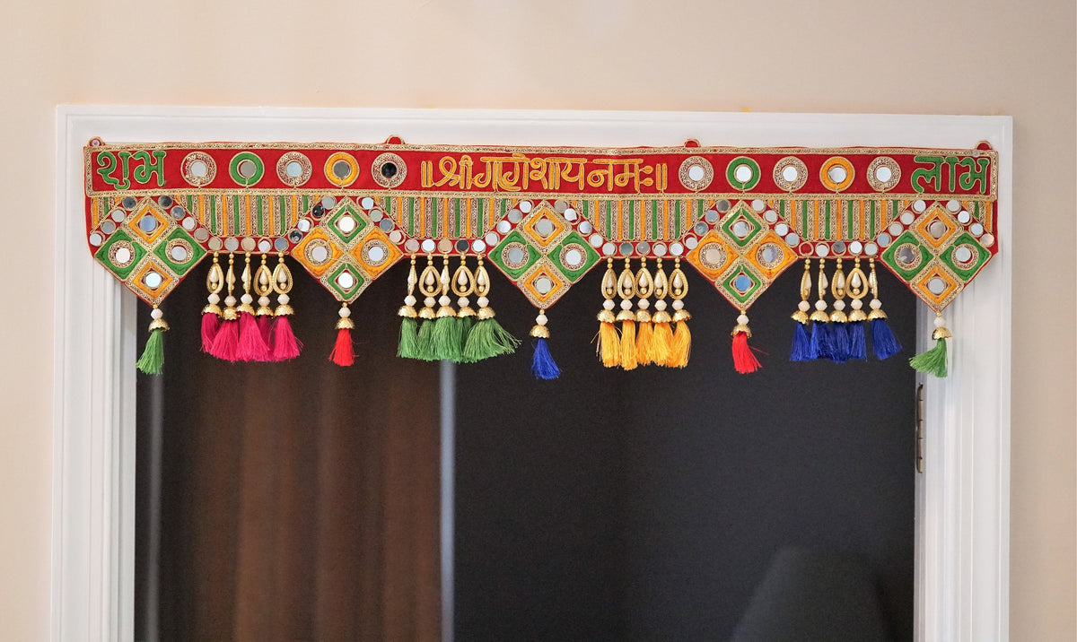 Shri Ganeshay Namah Embroidered Door Toran - 36 x 5 Inches