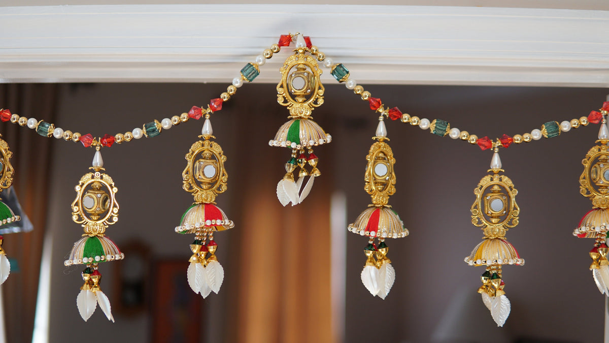 Oval Mirror Beaded Door Toran with Side Hangings - 3 Feet - original product photograph; check selected pack contents