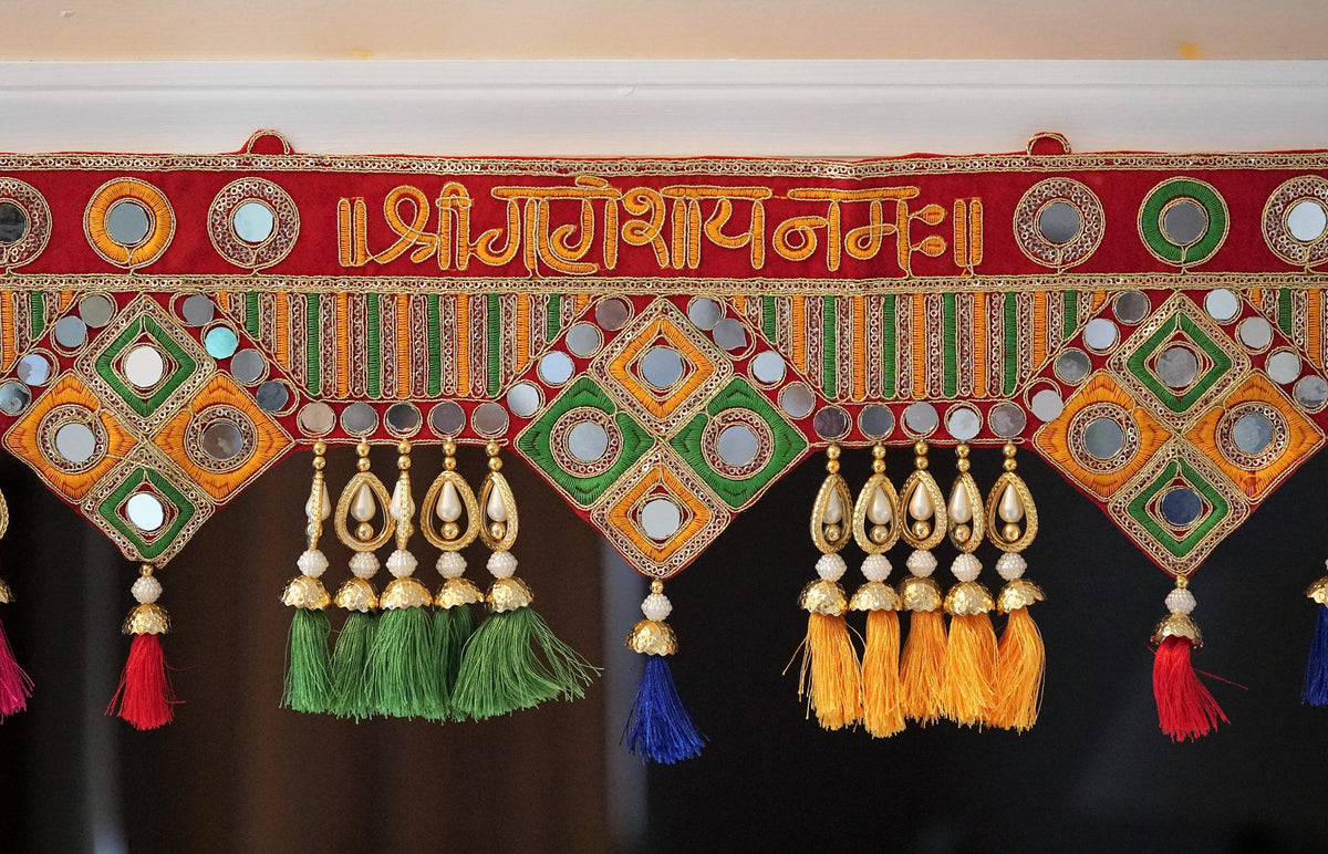Shri Ganeshay Namah Embroidered Door Toran - 36 x 5 Inches - detail 2