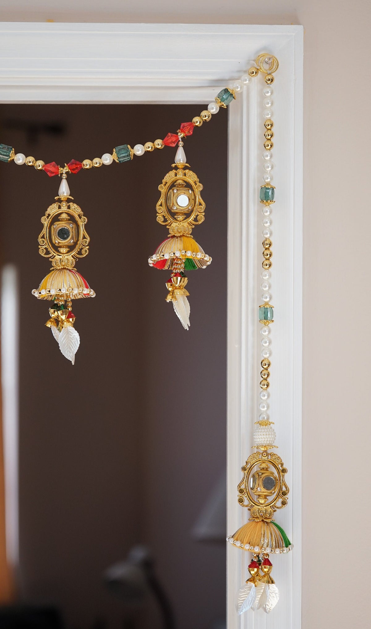 Oval Mirror Beaded Door Toran with Side Hangings - 3 Feet - original product photograph; check selected pack contents