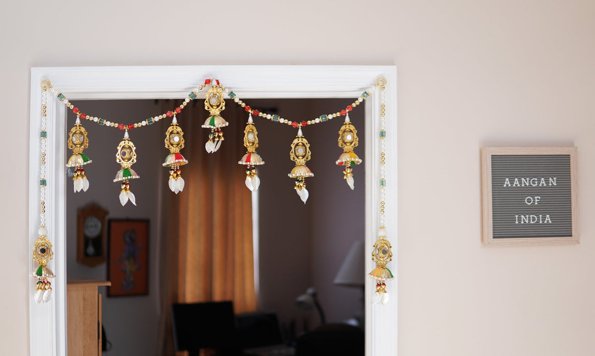 Oval Mirror Beaded Door Toran with Side Hangings - 3 Feet - original product photograph; check selected pack contents