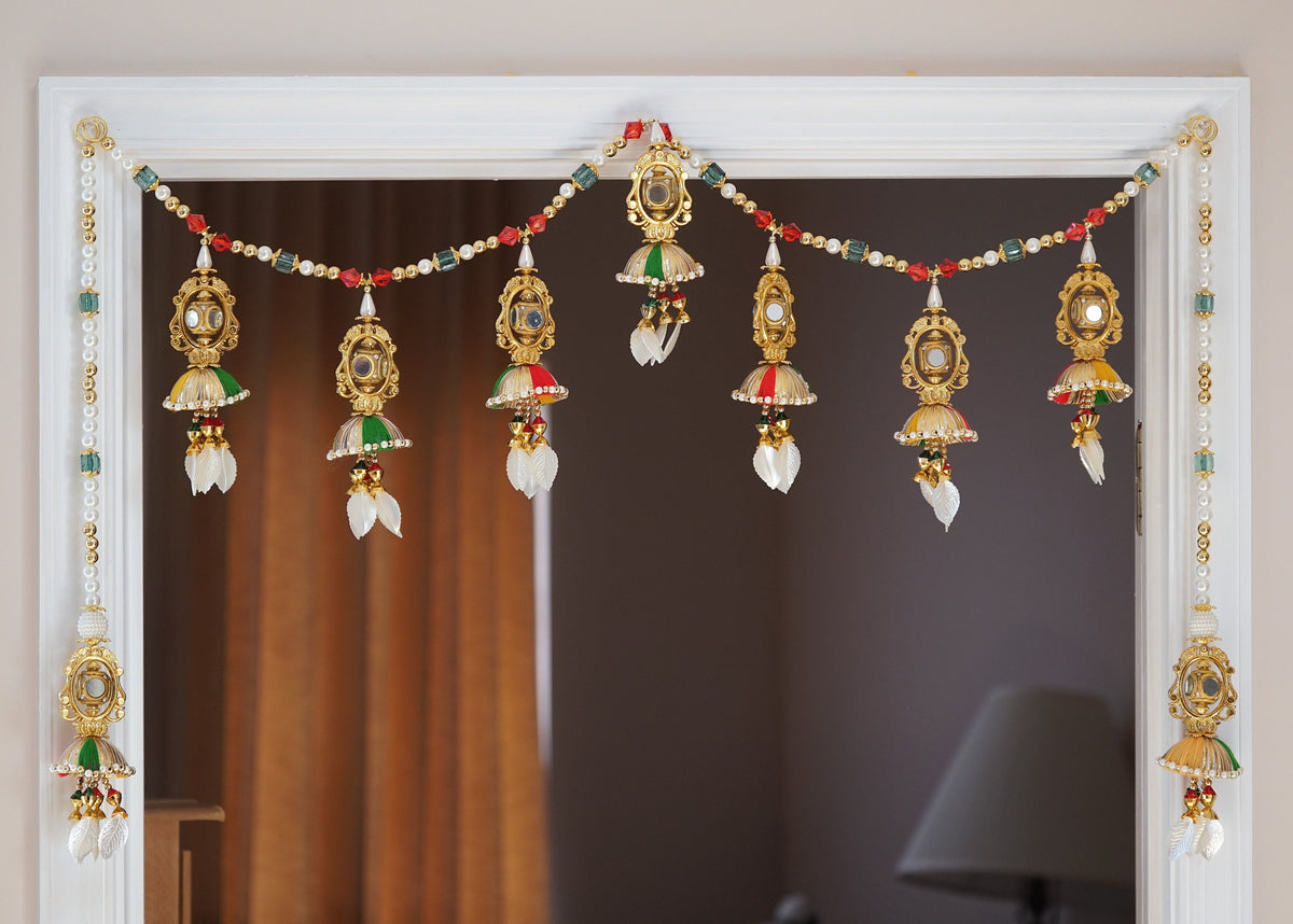 Oval Mirror Beaded Door Toran with Side Hangings - 3 Feet - original product photograph; check selected pack contents