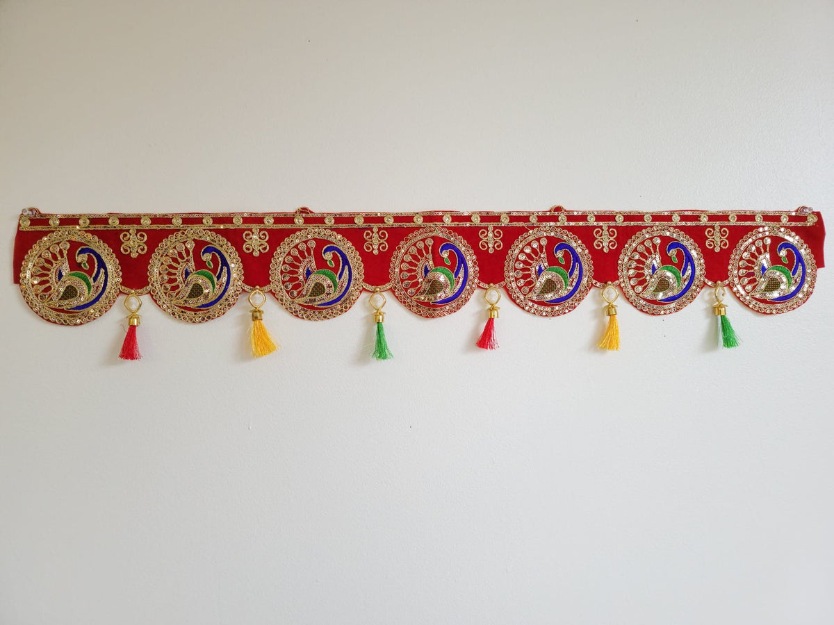 Round peacock embroidered door toran detail