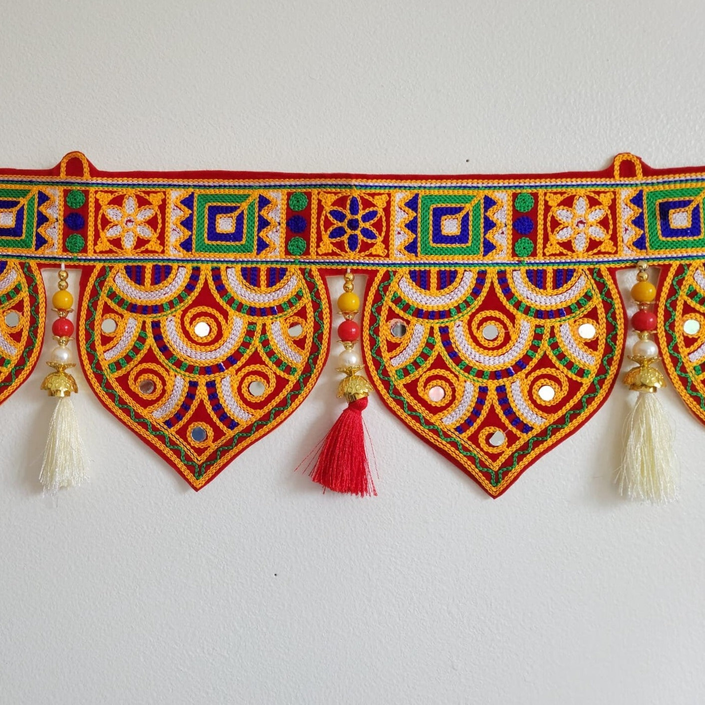 Bohemian unique bring toran for home decoration with colorful silk tassels, embroidered gypsy curtain, hippie door frame, Indian handmade ethnic tapestry. Great gift and decor for Diwali, house warming and auspicious events