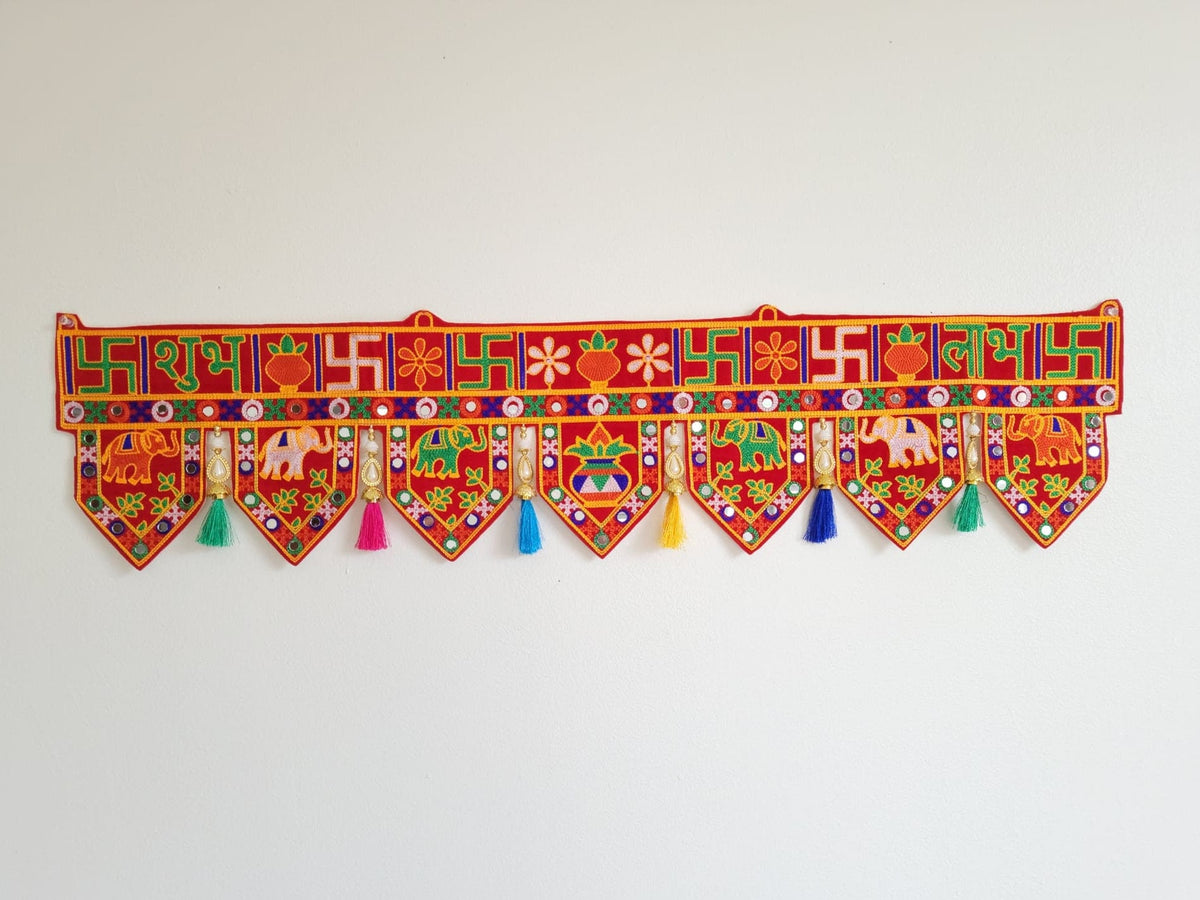 Elephant and Kalash Embroidered Door Toran - 3 Ft - detail 2
