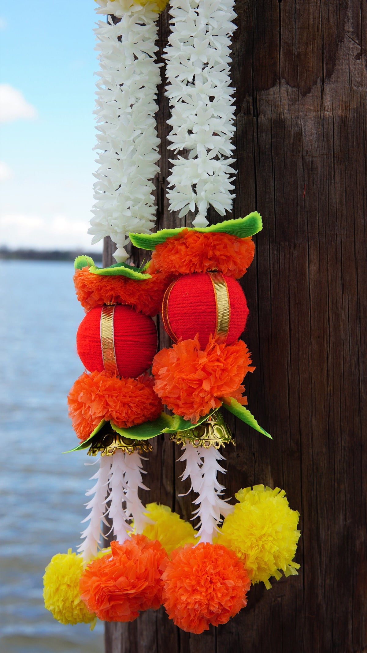 Jasmine Garland Hangings with Red & Yellow Flowers - Pair, 2.5 Feet - original product photograph