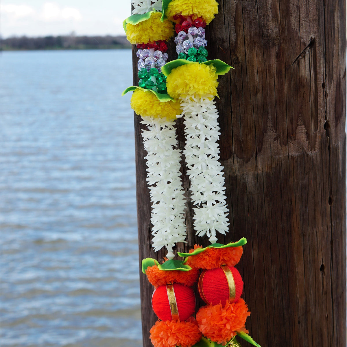Jasmine Garland Hangings with Red & Yellow Flowers - Pair, 2.5 Feet - original product photograph