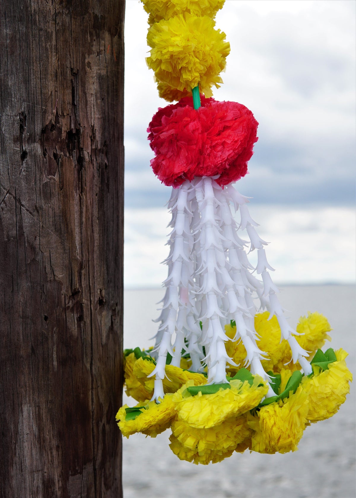 Yellow Marigold Hangings with Red Accents - Pair, 2.5 Feet - product photo 3