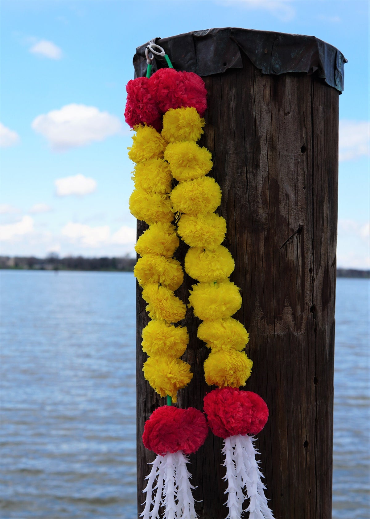 Yellow Marigold Hangings with Red Accents - Pair, 2.5 Feet - product photo 2