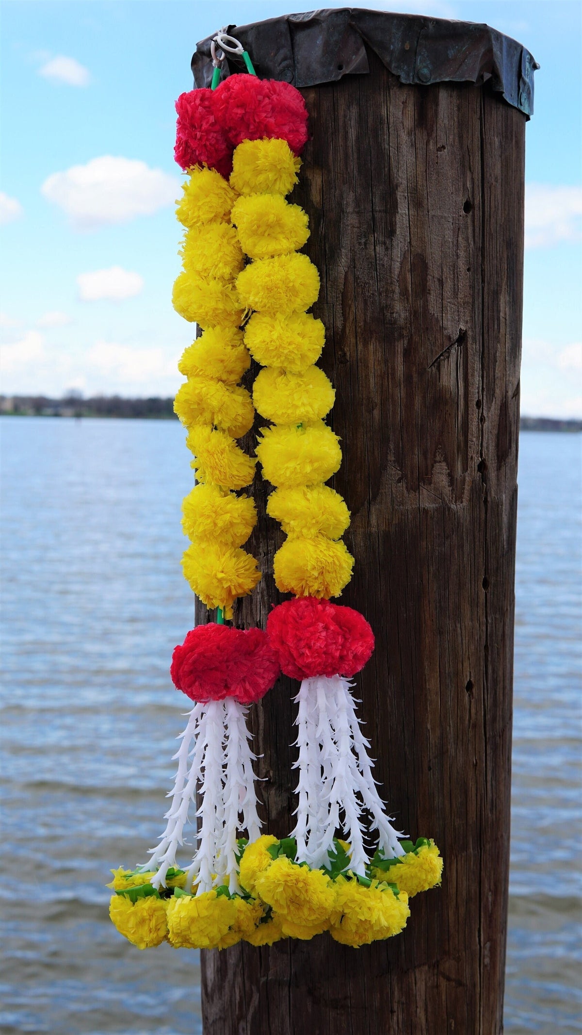 Yellow Marigold Hangings with Red Accents - Pair, 2.5 Feet - product photo 1