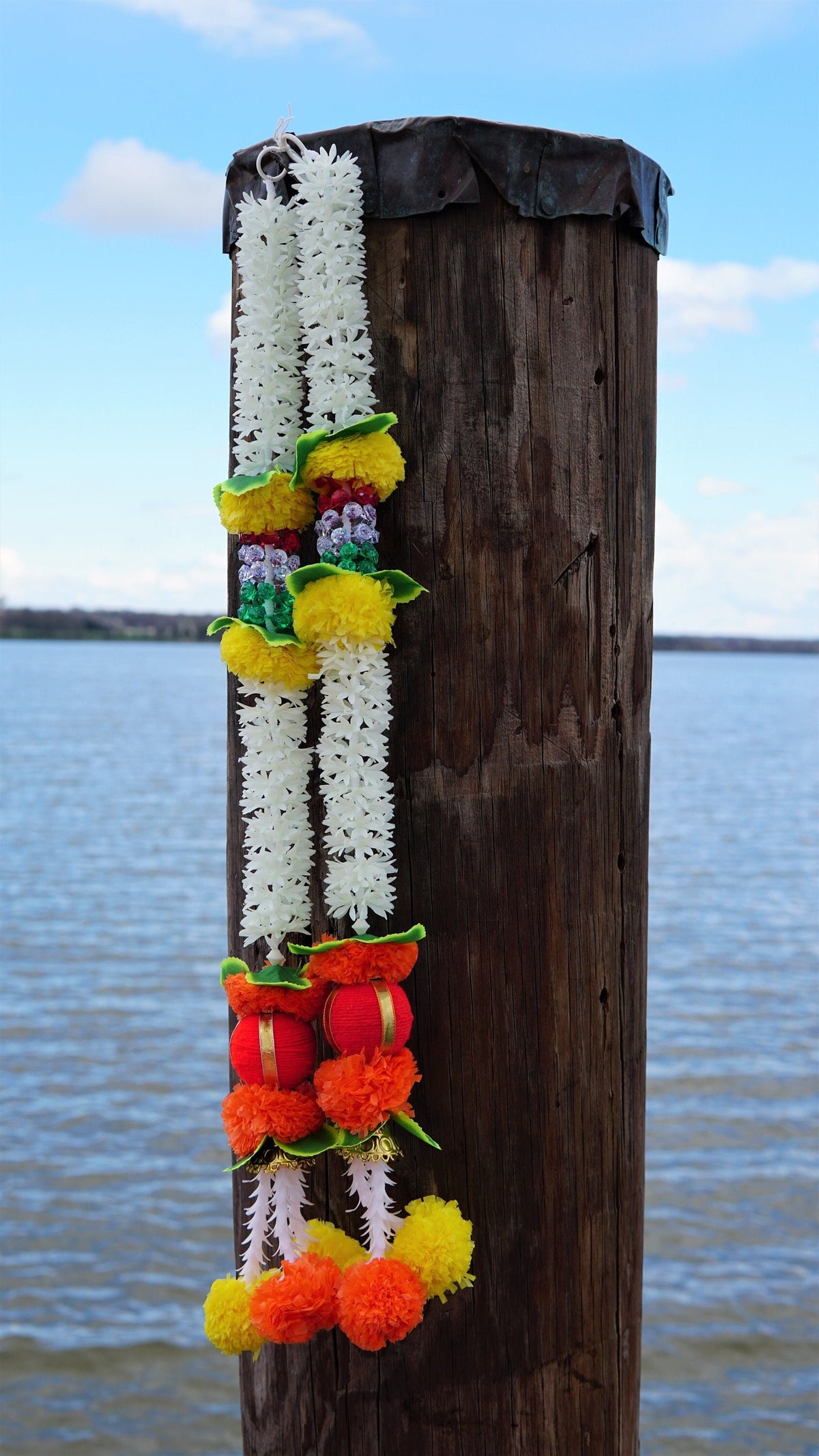 Jasmine Garland Hangings with Red & Yellow Flowers - Pair, 2.5 Feet - original product photograph