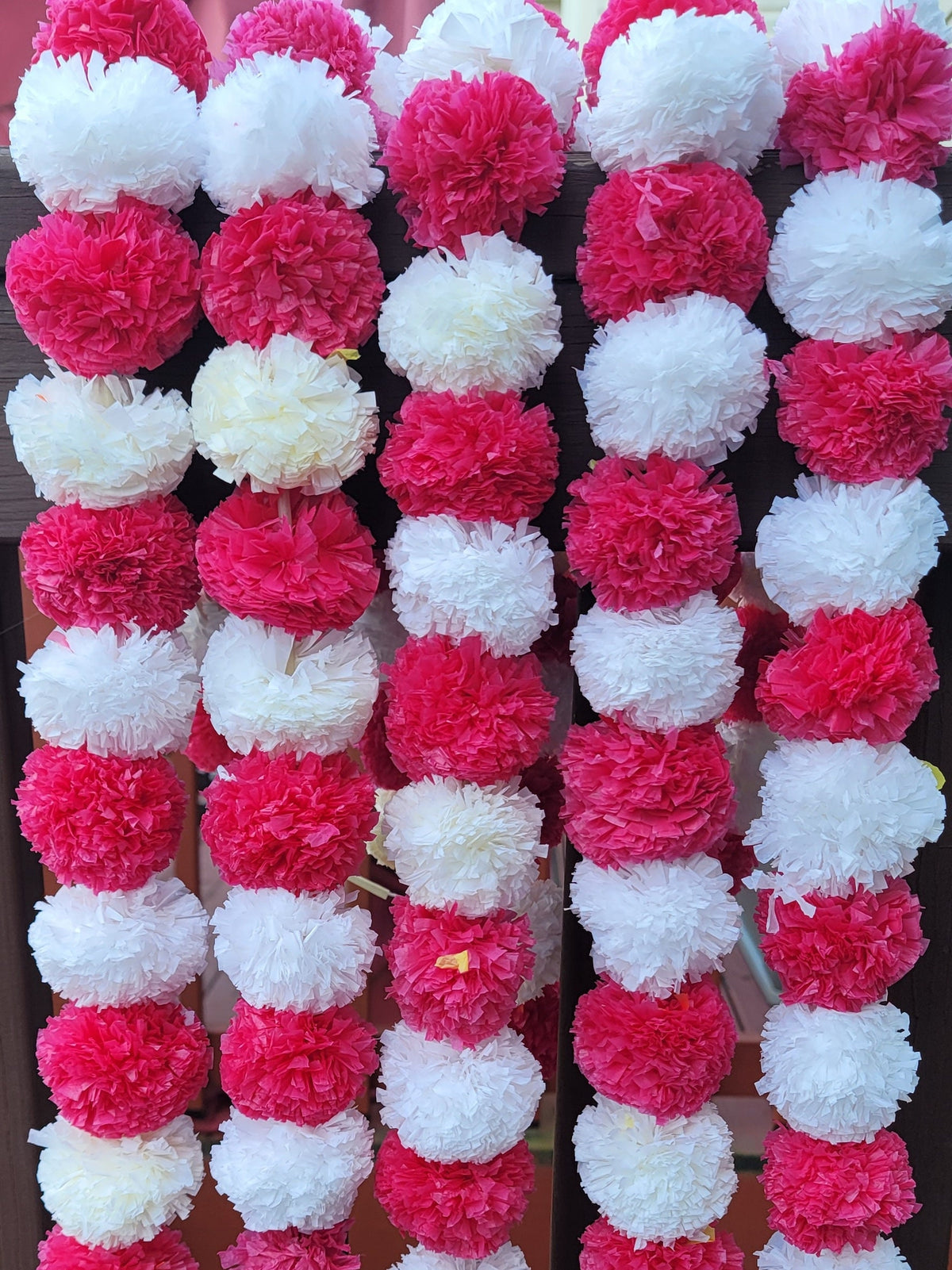 Pink & White Marigold Garlands - 5 Strings, 4.5 Feet - product photo 1