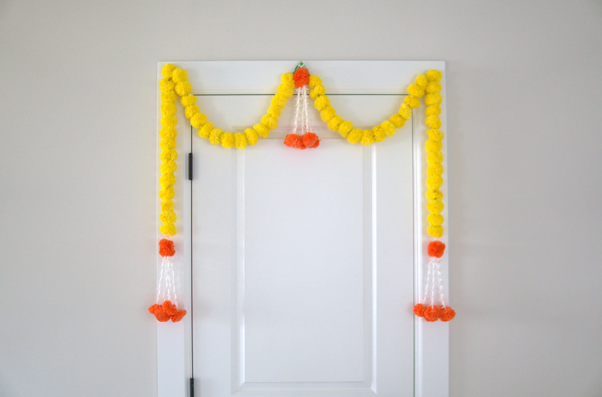 Yellow Marigold Door Garland with Orange Accents - 10 Feet