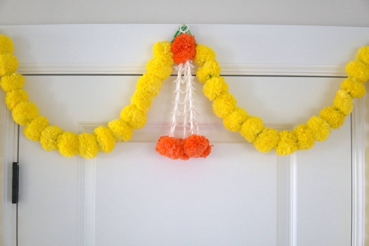 Yellow Marigold Door Garland with Orange Accents - 10 Feet