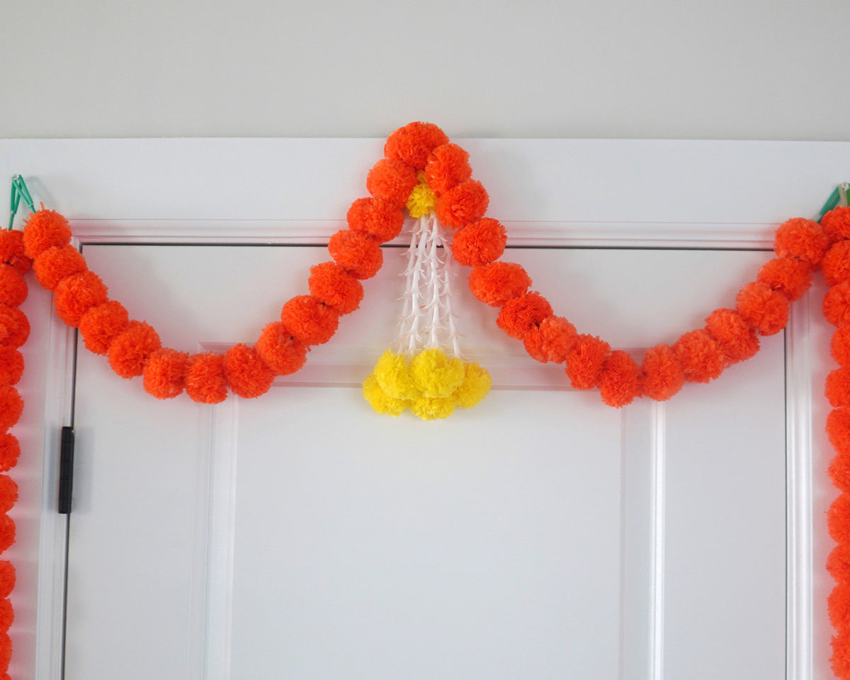 Orange Marigold Door Garland with 2 Side Hangings - detail 3