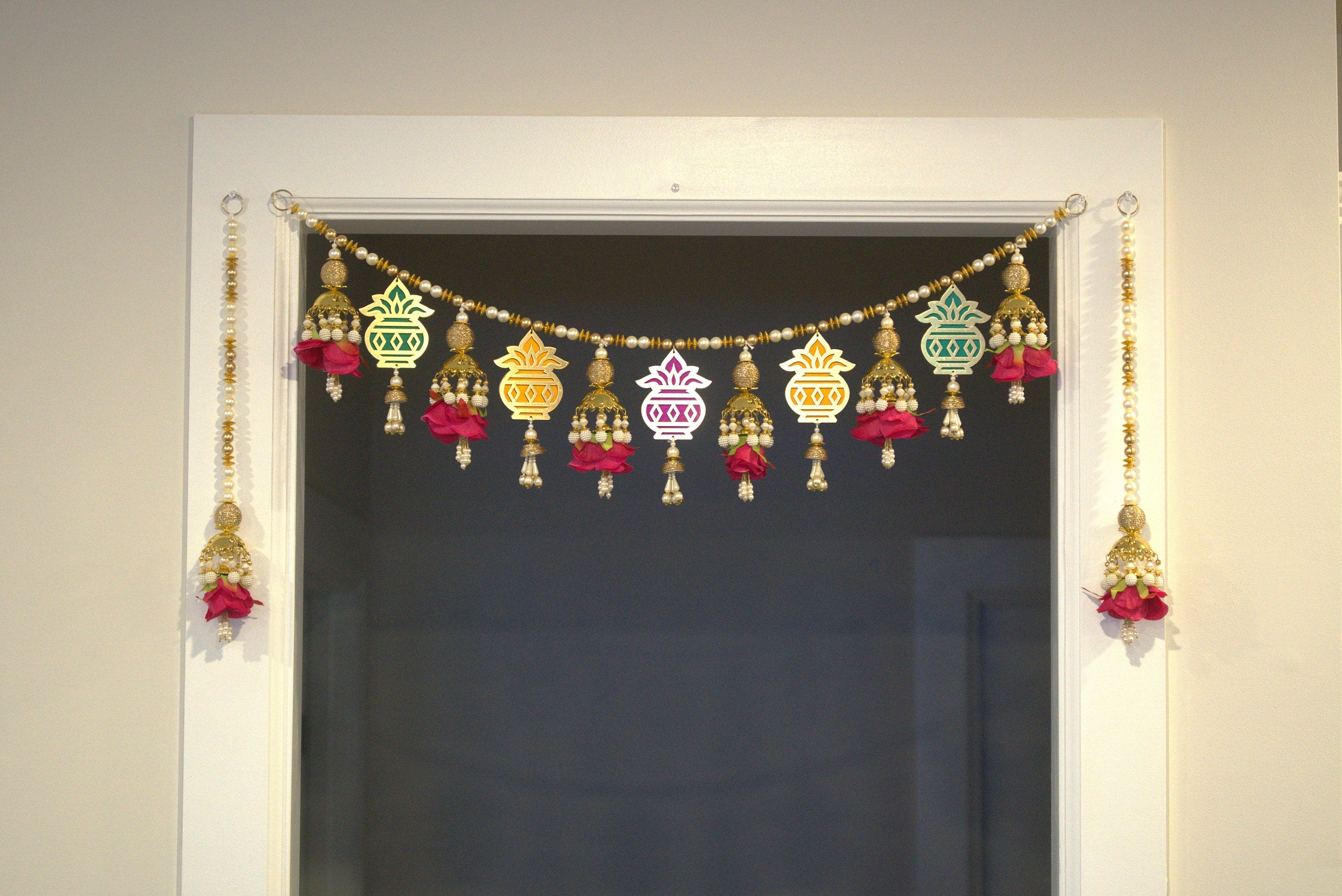 Beautiful Diwali decoration. Kalash golden  toran made with premium beads and by hand. Perfect toran for Diwali, house warming for return gift