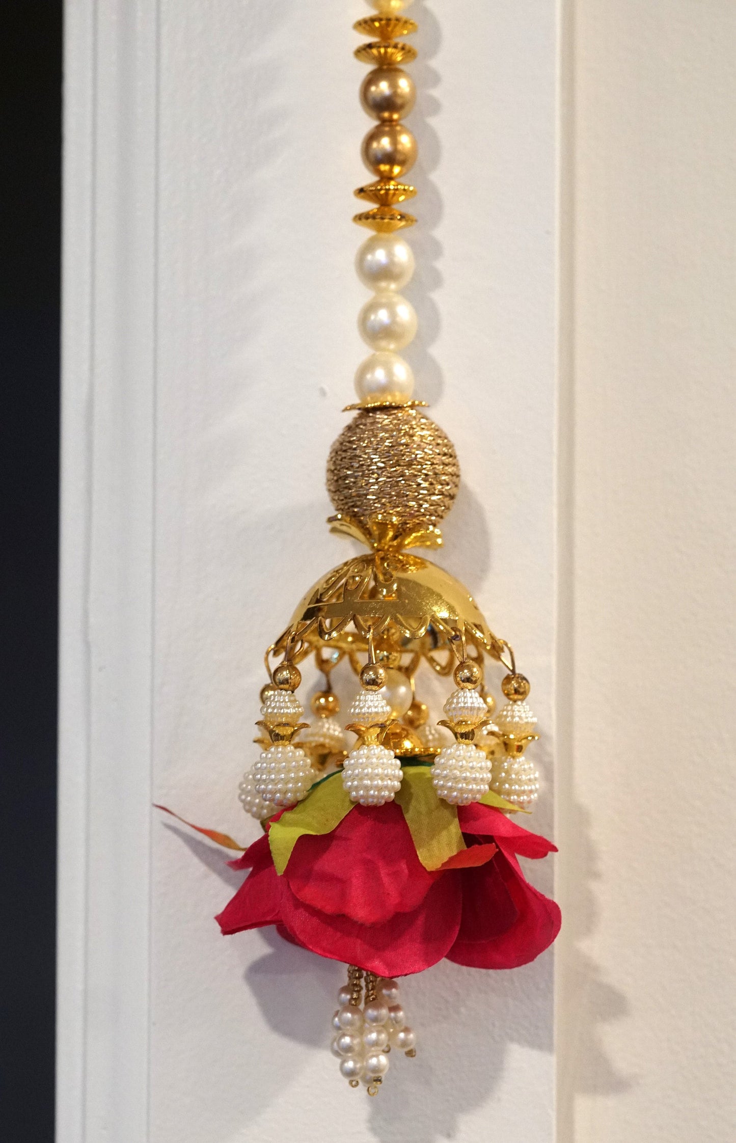 Beautiful Diwali decoration. Kalash golden  toran made with premium beads and by hand. Perfect toran for Diwali, house warming for return gift. Made from original looking rose