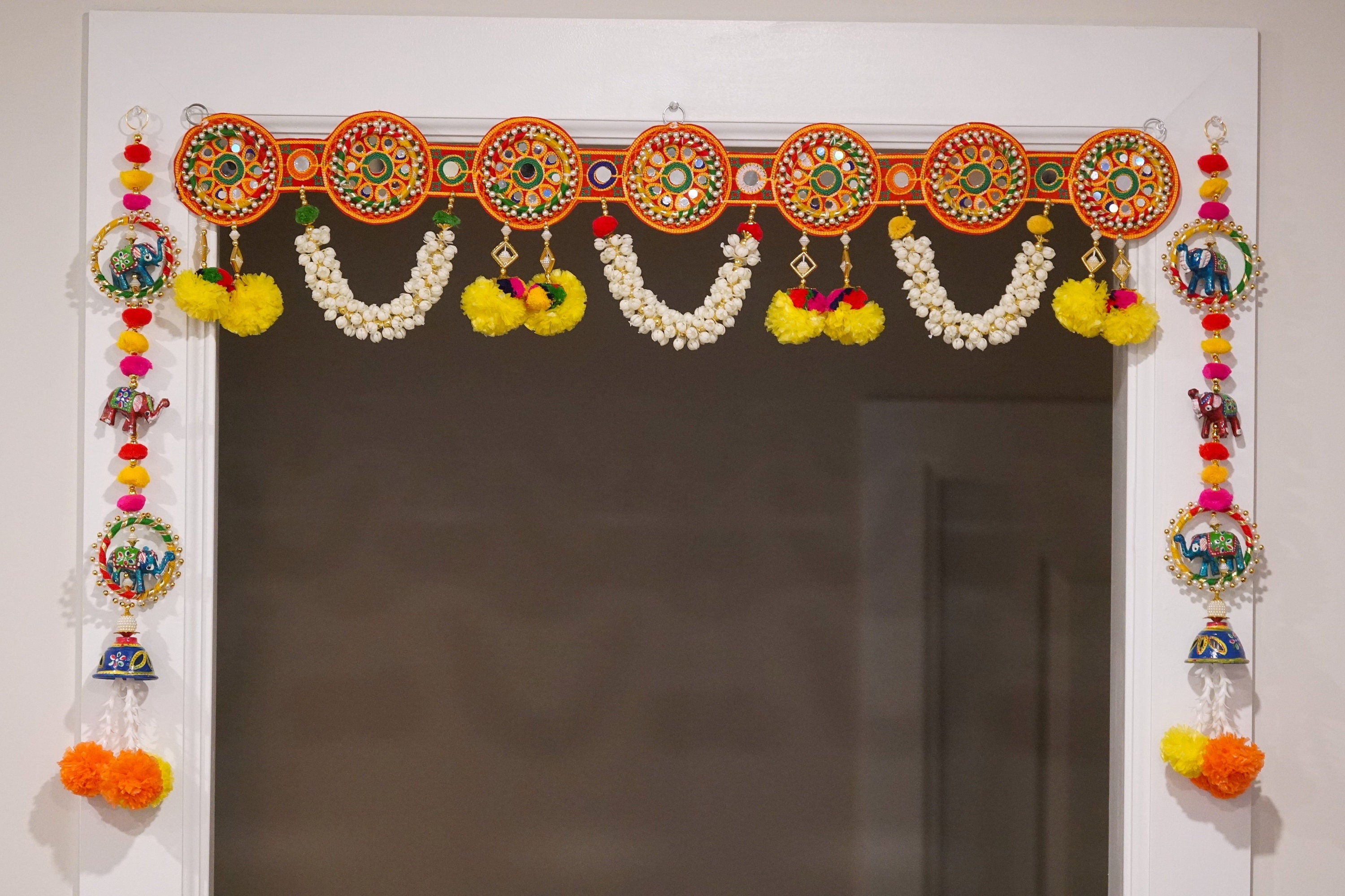 Embroidered door toran with  handmade elephant  side hanging  | Indian door bandhanwar, Diwali Auspicious door decoration/gifts and house warming.