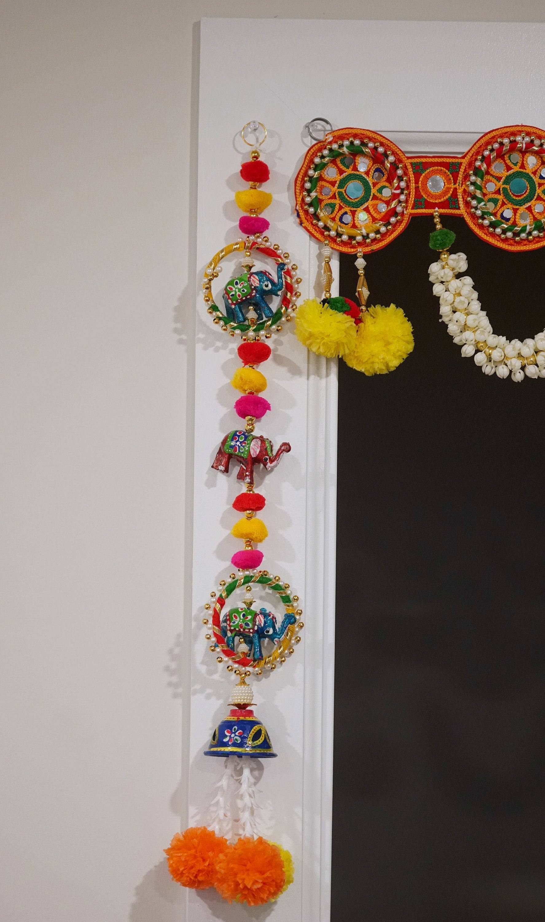Embroidered door toran with  handmade elephant  side hanging  | Indian door bandhanwar, Diwali Auspicious door decoration/gifts and house warming.