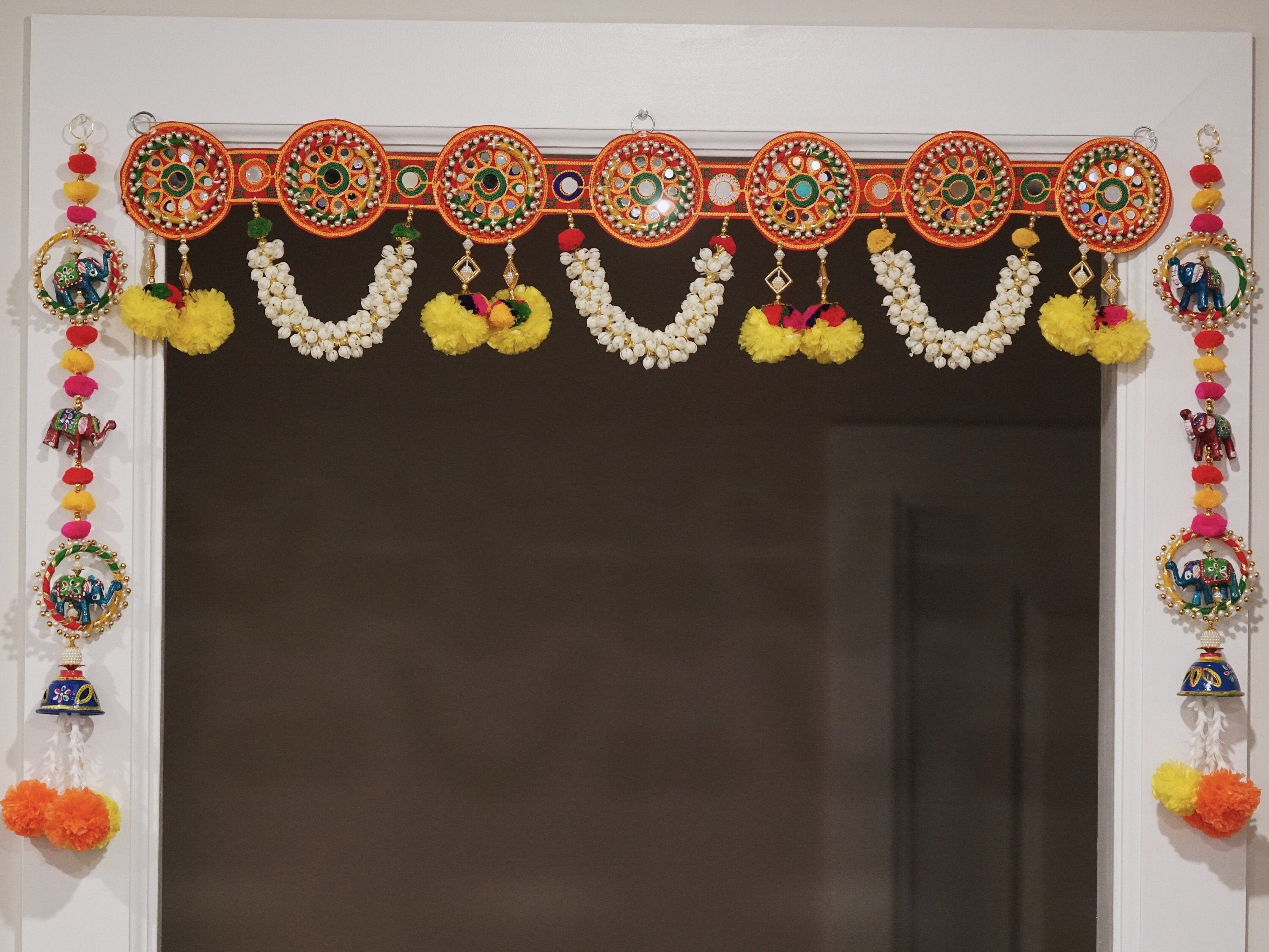 Embroidered door toran with  handmade elephant  side hanging  | Indian door bandhanwar, Diwali Auspicious door decoration/gifts and house warming.