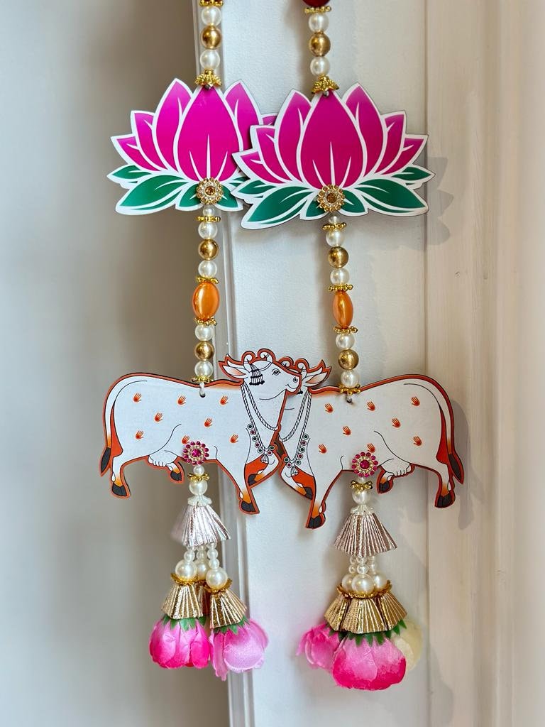 Cow & Lotus Beaded Door Hangings - Pair - original product photograph