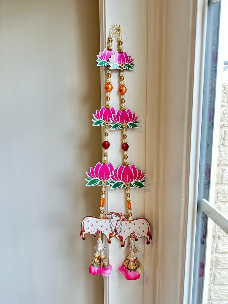 Cow & Lotus Beaded Door Hangings - Pair - original product photograph