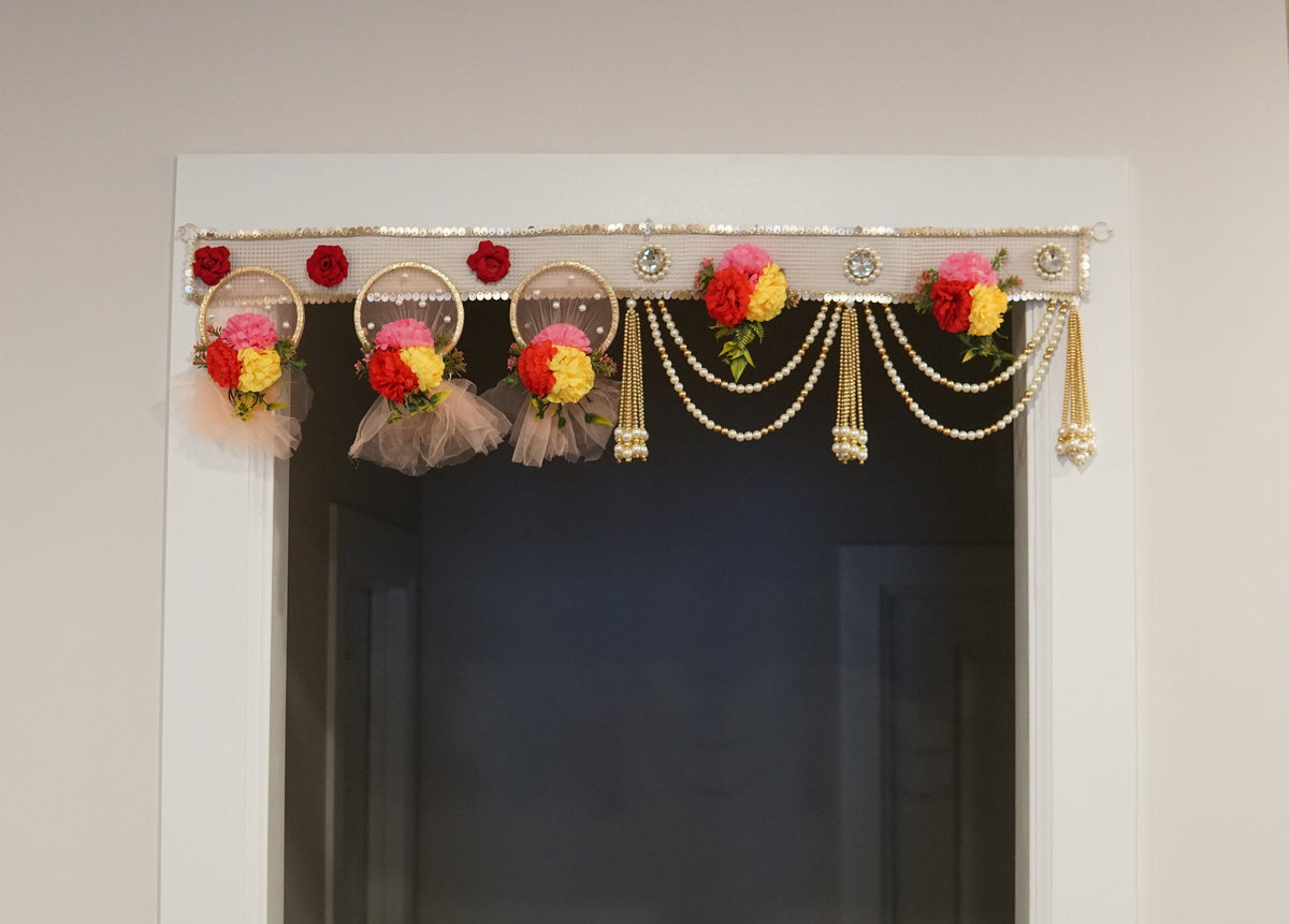 Tissue Flower & Beaded Door Toran - 3 Feet - product photo 2
