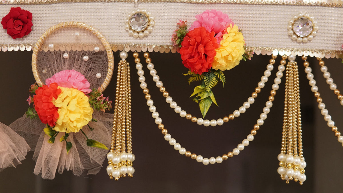 Tissue Flower & Beaded Door Toran - 3 Feet - product photo 3