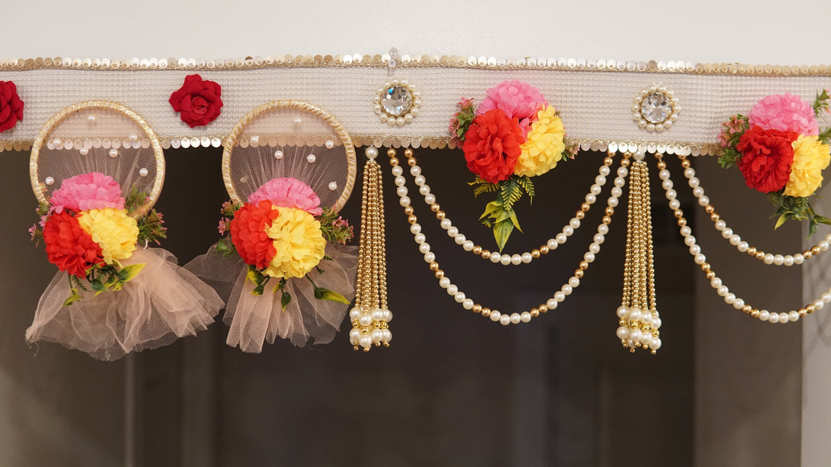 Tissue Flower & Beaded Door Toran - 3 Feet - product photo 1