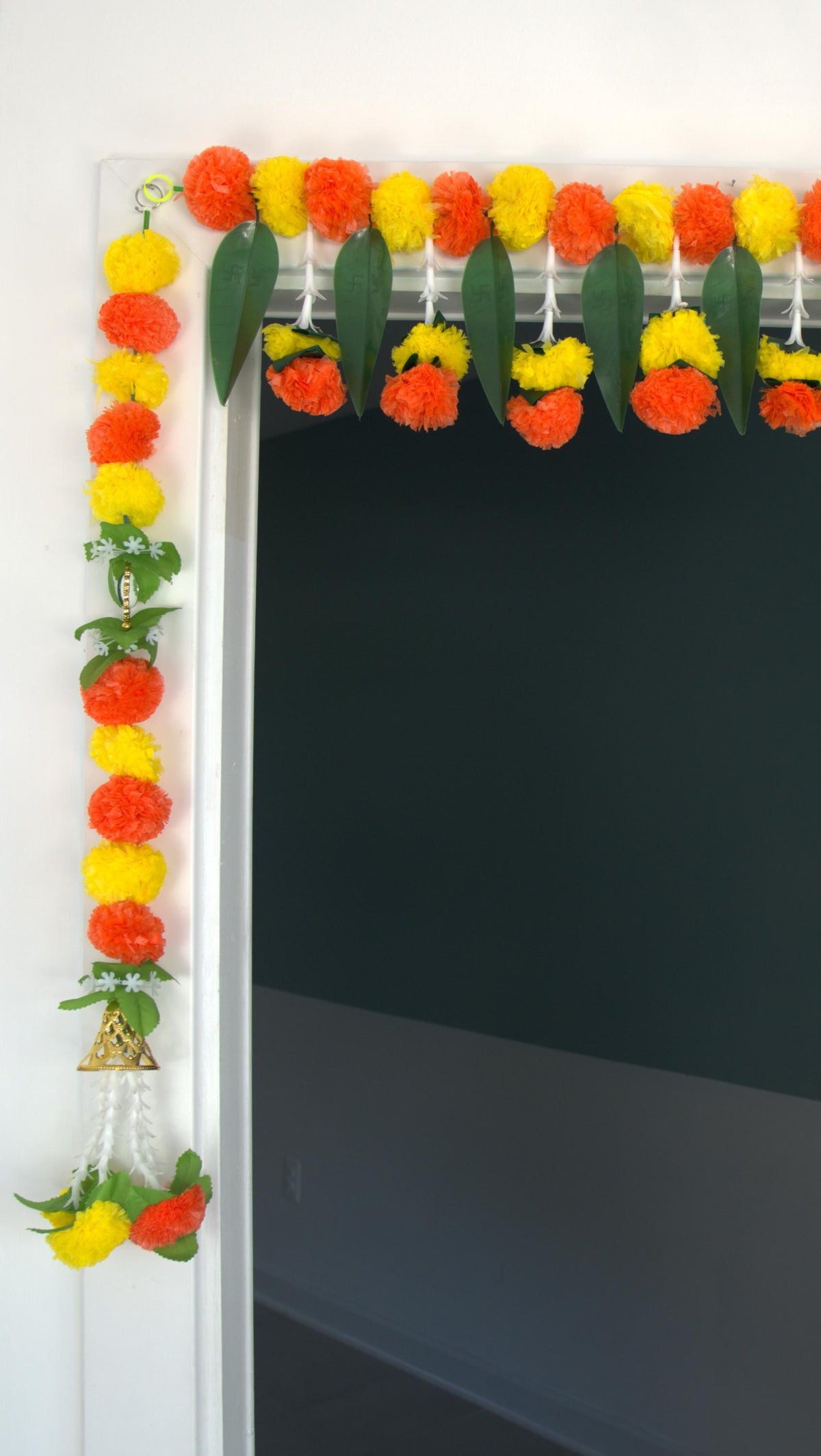 Orange & Yellow Marigold Mirror Hangings - Pair, 2.5 Feet - original product photograph; styled displays may show multiple pairs