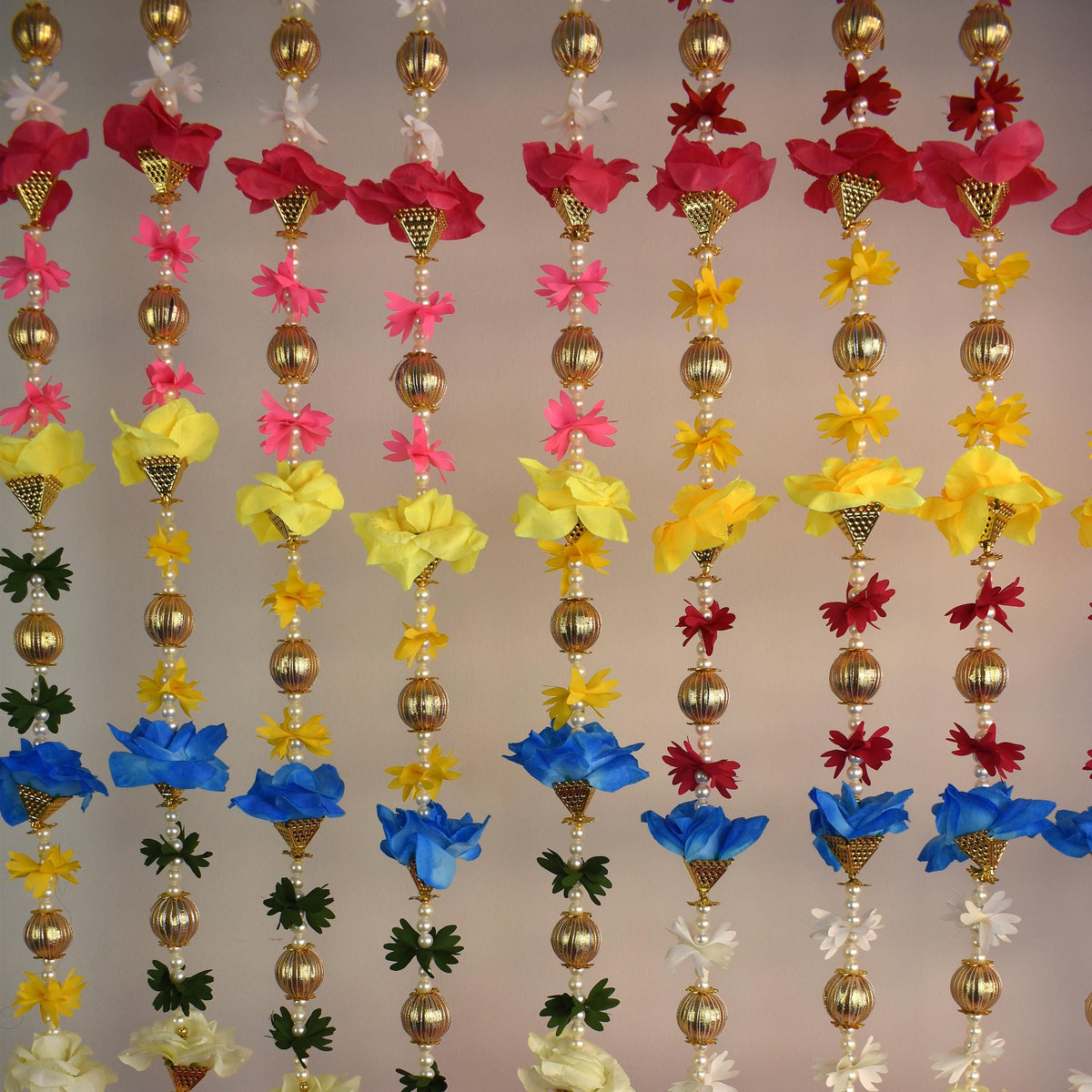 Multicolor Flower & Pearl-Style Garland Strings - Pair, 5 Feet - original product photograph; styled scenes may use multiple pairs