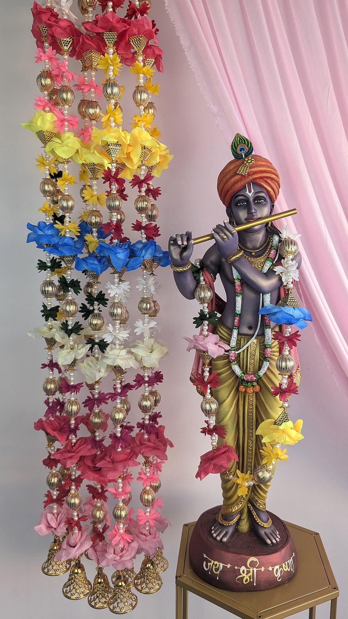 Multicolor Flower & Pearl-Style Garland Strings - Pair, 5 Feet - original product photograph; styled scenes may use multiple pairs
