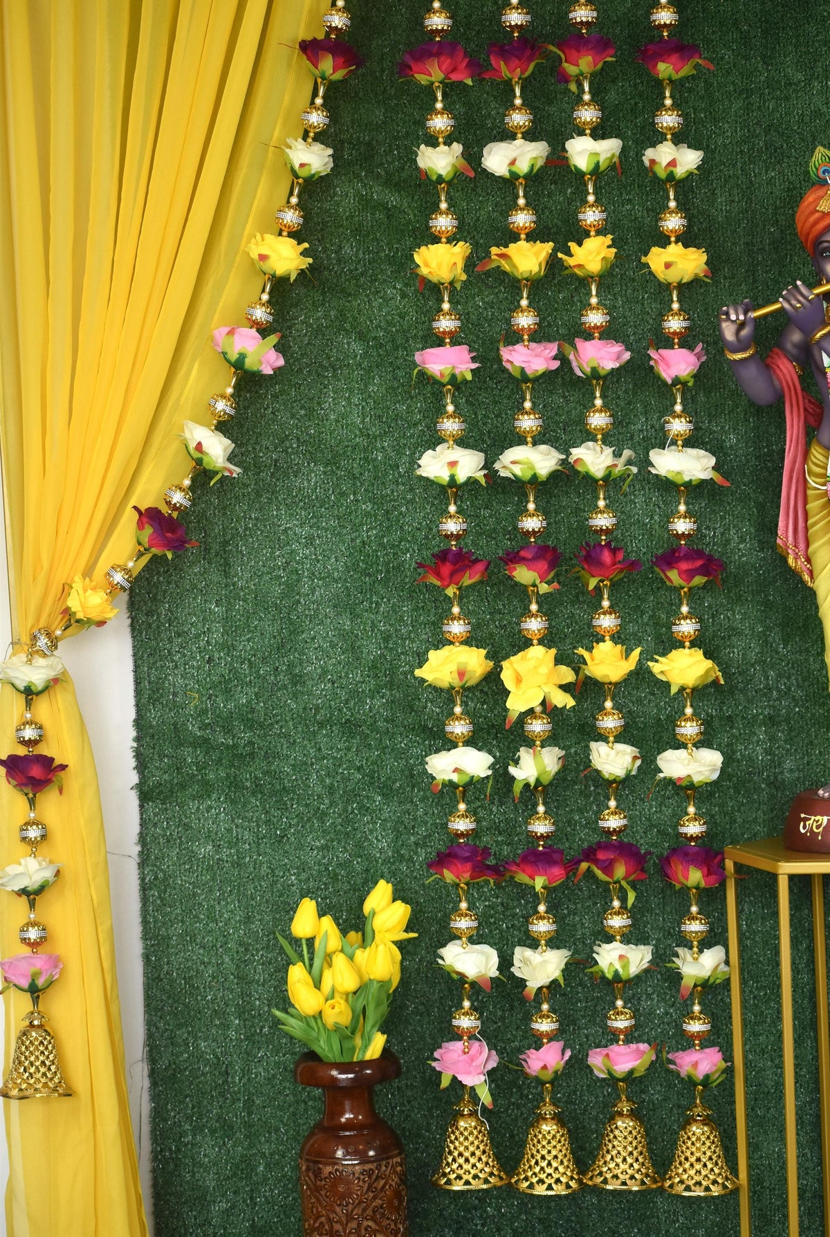Multicolor Rose & Bead Garland Strings - Pair, 5 Feet - original product photograph; styled scenes may use multiple pairs