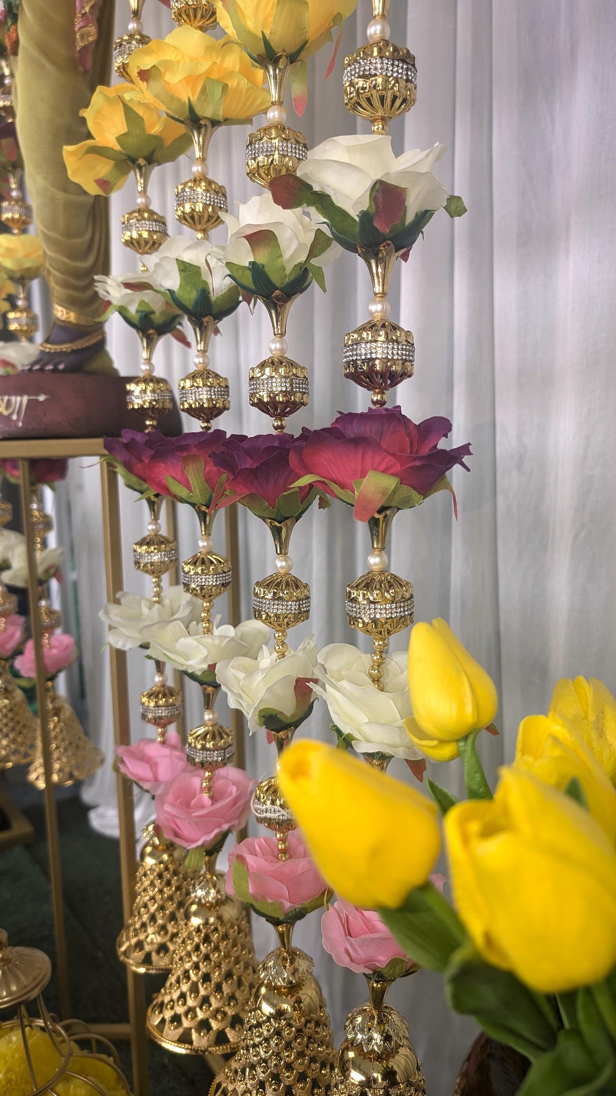 Multicolor Rose & Bead Garland Strings - Pair, 5 Feet - original product photograph; styled scenes may use multiple pairs