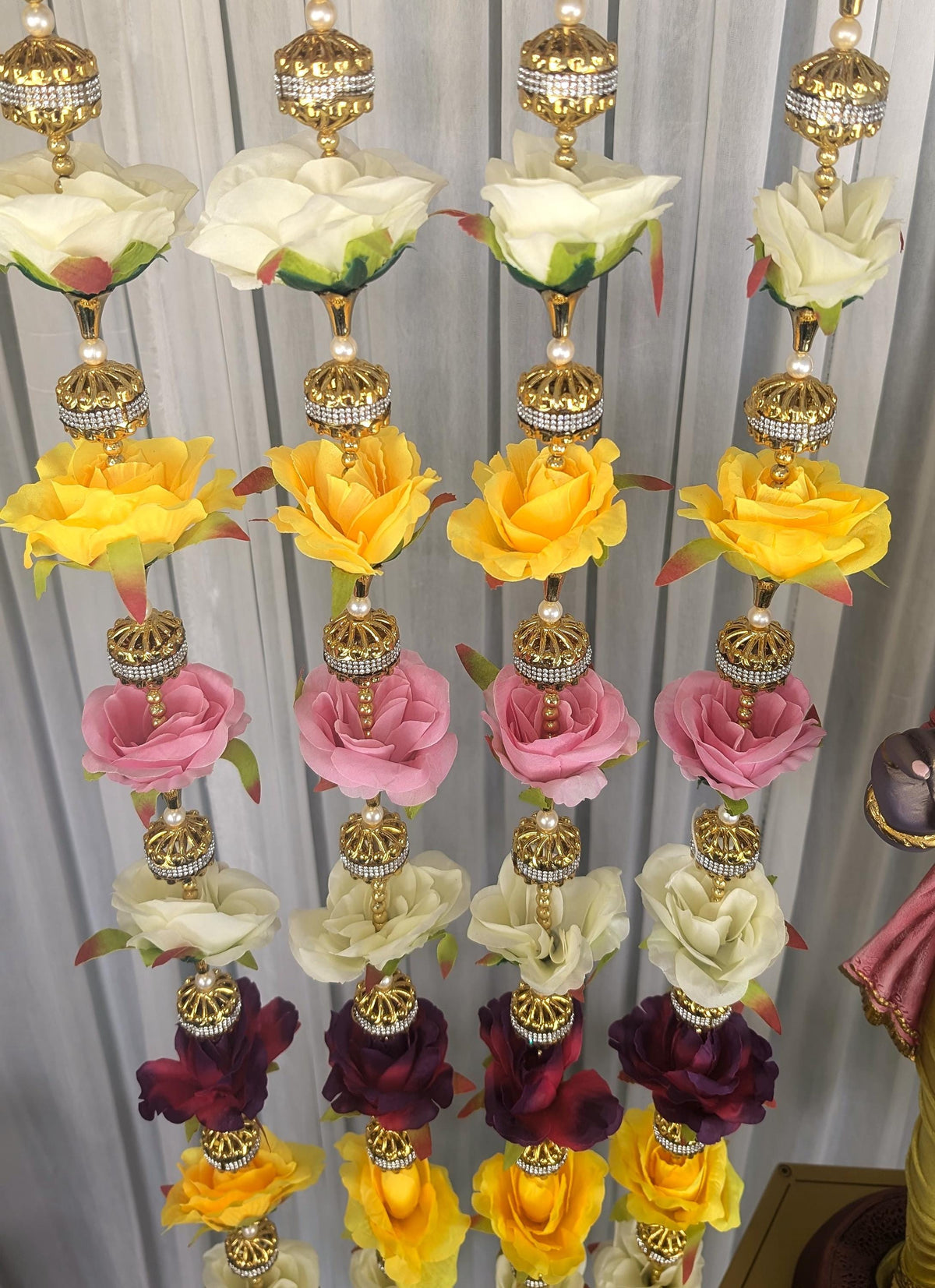 Multicolor Rose & Bead Garland Strings - Pair, 5 Feet - original product photograph; styled scenes may use multiple pairs