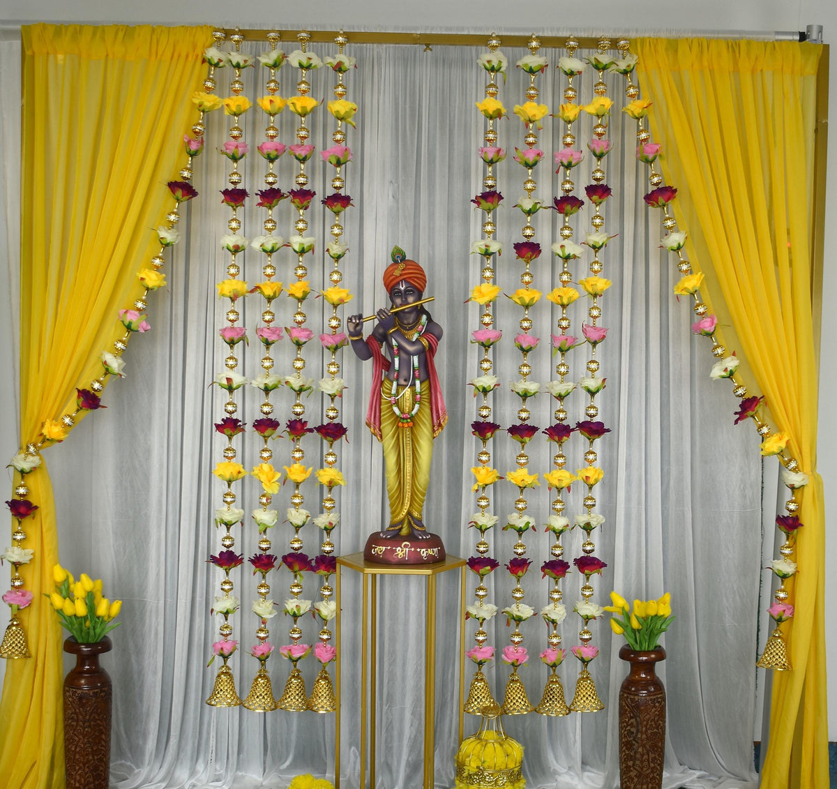 Multicolor Rose & Bead Garland Strings - Pair, 5 Feet - original product photograph; styled scenes may use multiple pairs