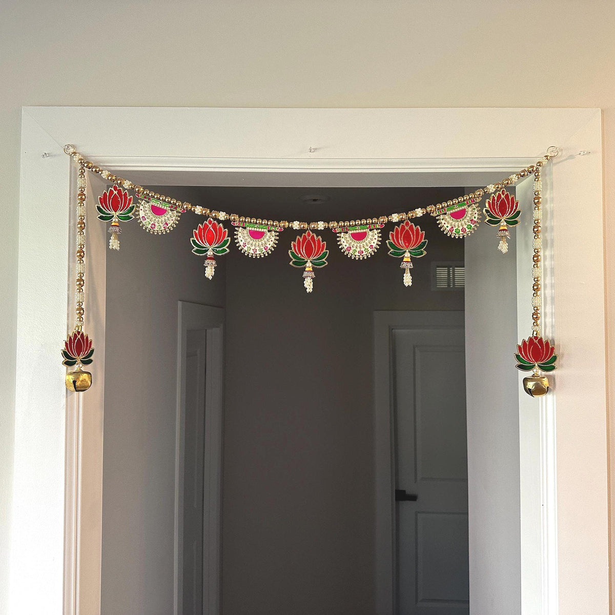 Lotus Beaded Door Toran with Side Hangings - 3 Ft
