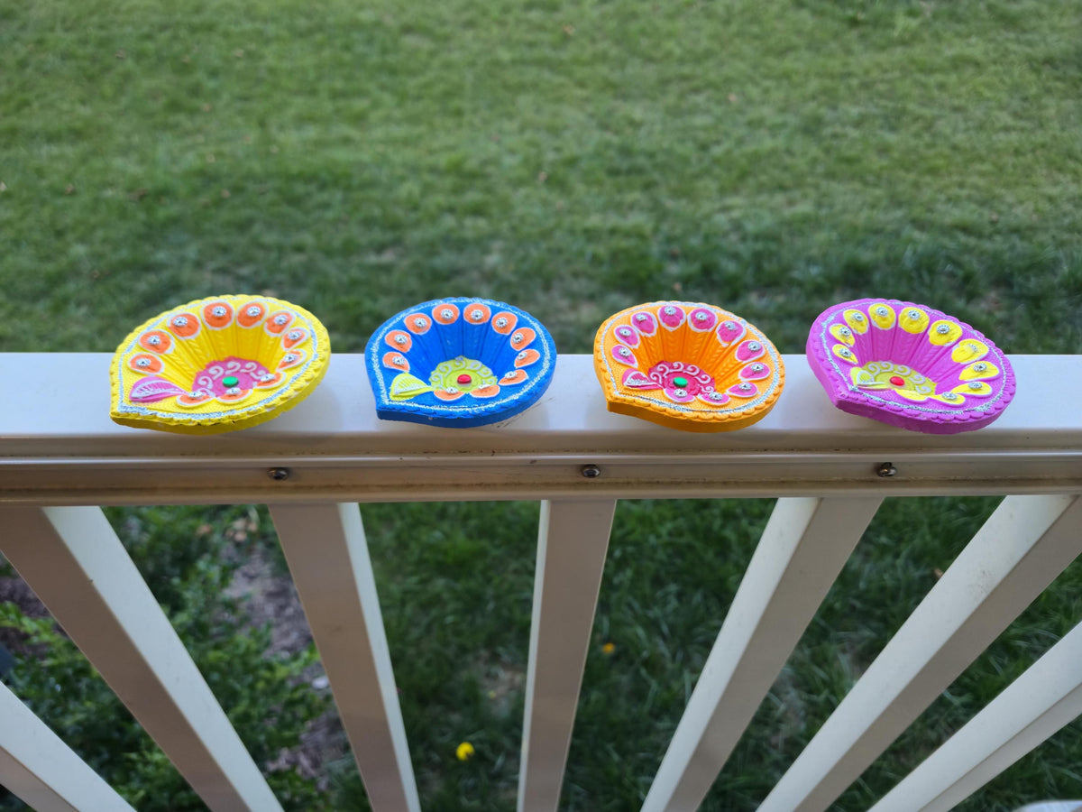 Hand-Painted Clay Oil Diyas - Set of 4 - product photo 1