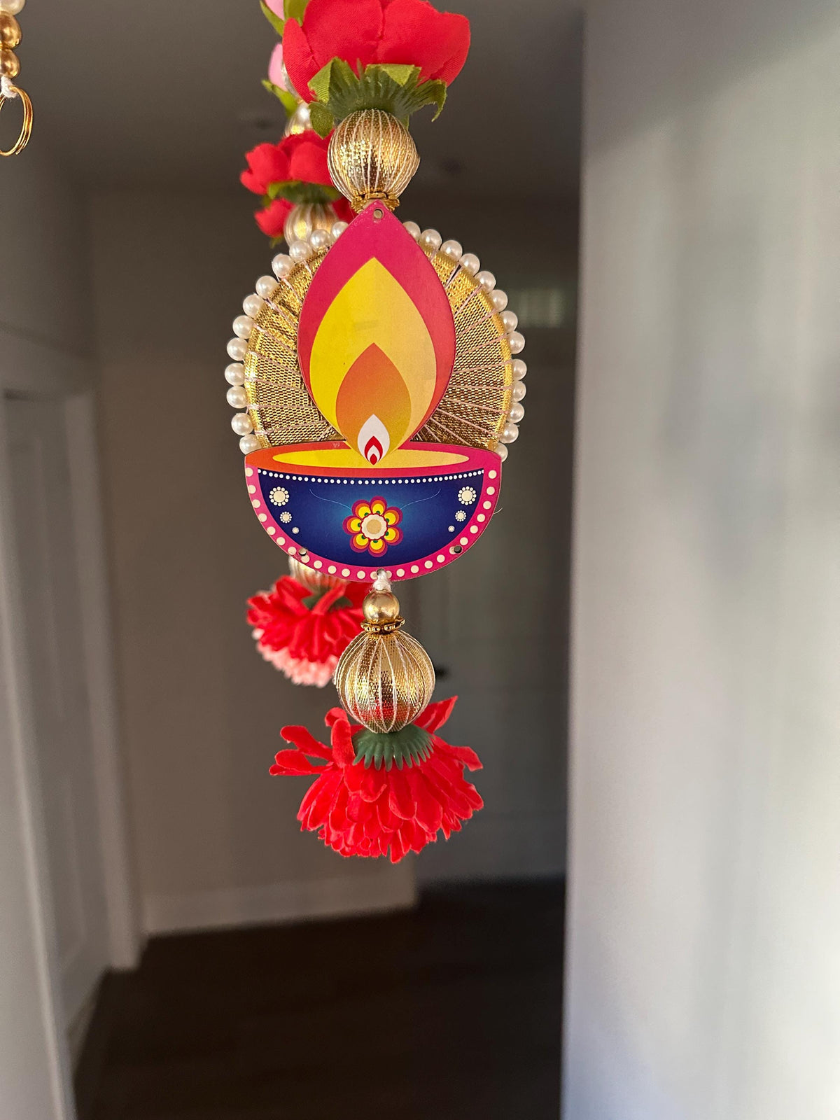 Floral Diya Hanging Ornaments - Pair, 9 Inches - original product photograph