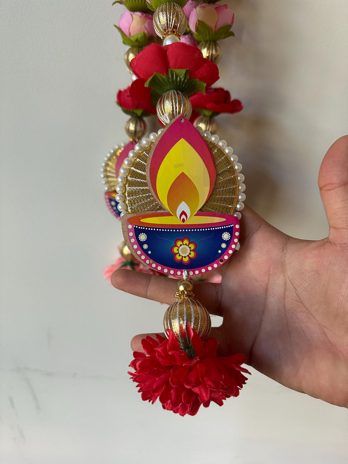 Floral Diya Hanging Ornaments - Pair, 9 Inches - original product photograph