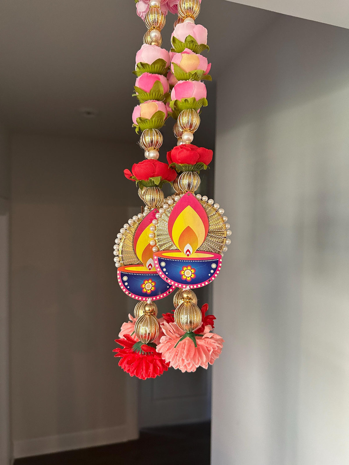 Floral Diya Hanging Ornaments - Pair, 9 Inches - original product photograph