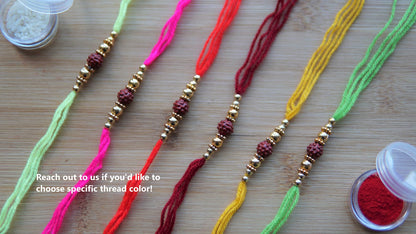 2 PC - Raksha Bandhan Rudraksha rakhi with golden beads and simple thread