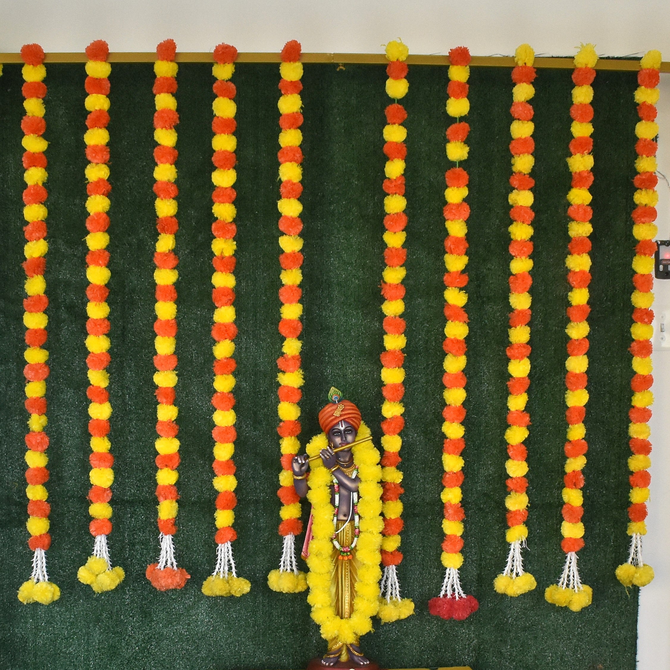 5 Feet Marigold orange yellow Garland with latkan at end of string