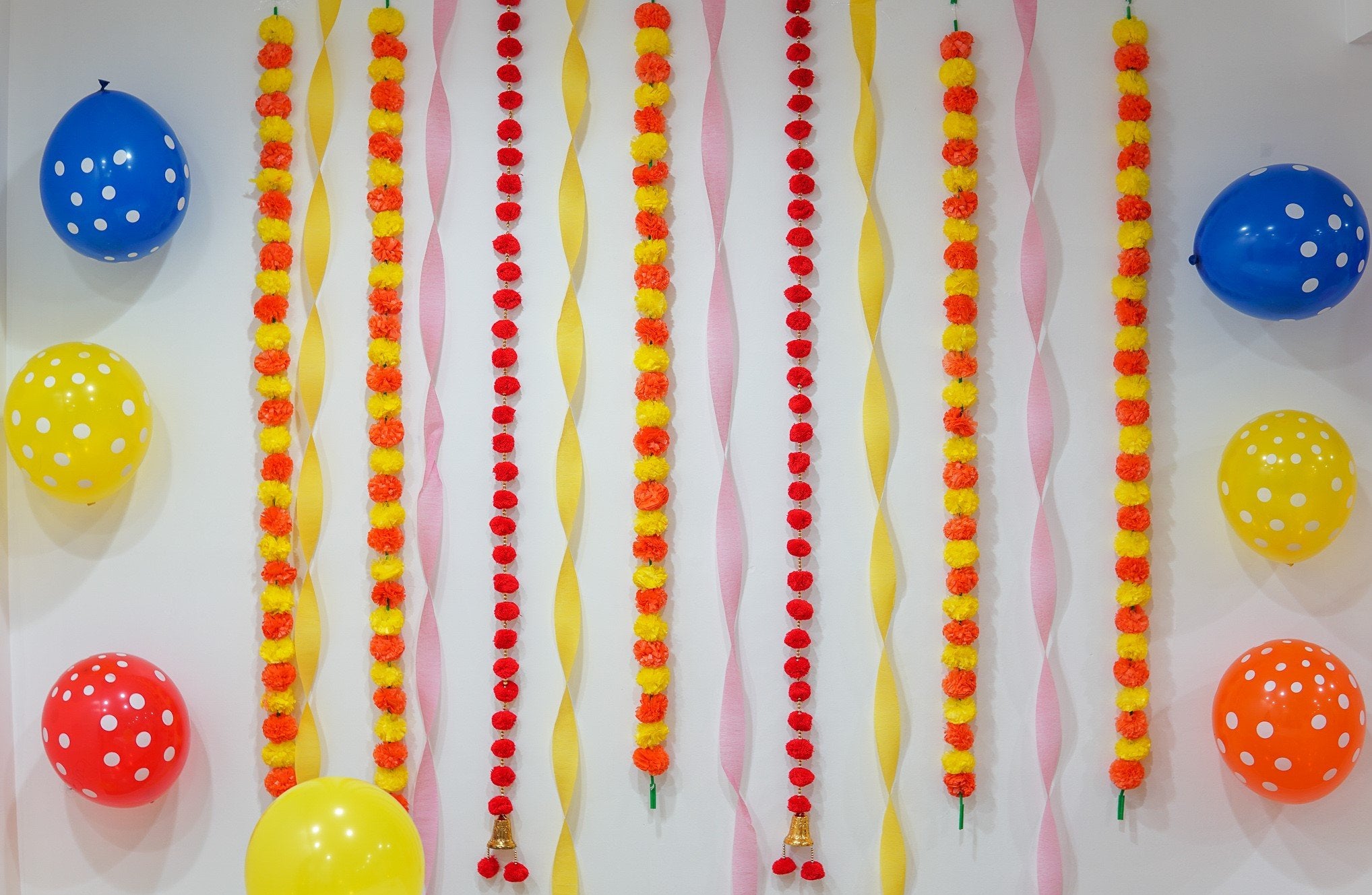 5 PC - 4.5 feet Pink Marigold Garland | Party, Wedding or Photo Prop Backdrop - Aangan of India