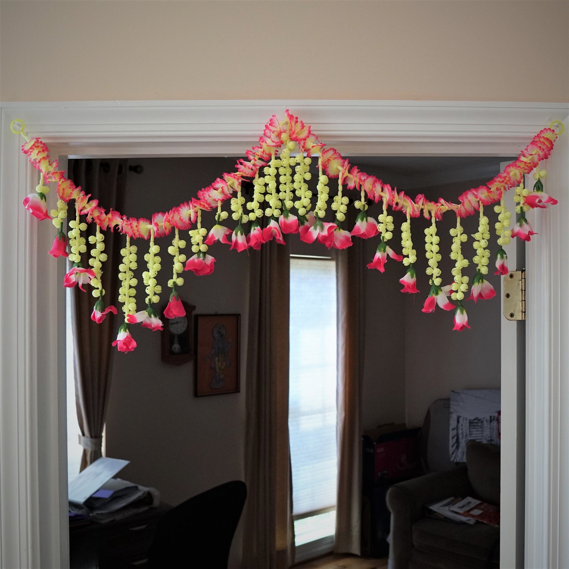 Bohemian Jasmine garland with pink flower home decor | Door toran - Aangan of India