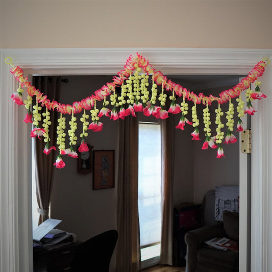 Bohemian Jasmine garland with pink flower home decor | Door toran - Aangan of India