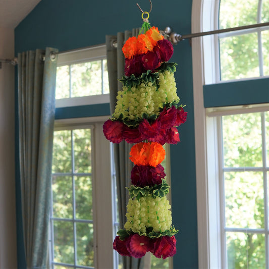 Artificial flower chandelier with Pink and Yellow flowers by Aangan of India for wedding and party center piece