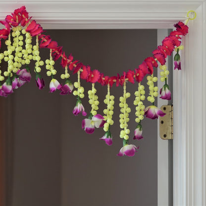 White Jasmine garland door decor by Aangan of India, Pink bohemian home decor, window gypsy flower curtains